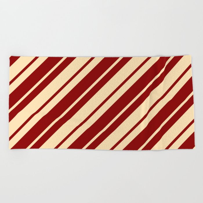 Beige and Dark Red Colored Stripes/Lines Pattern Beach Towel