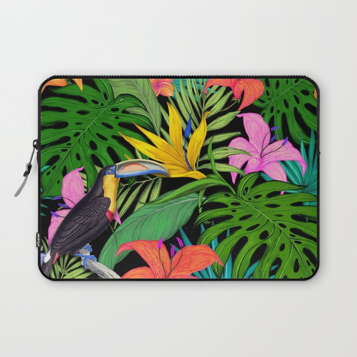 Toucan Hibiscus Floral Colorful Pattern Laptop Sleeve