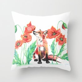 Paws & Smell the Poppies Throw Pillow