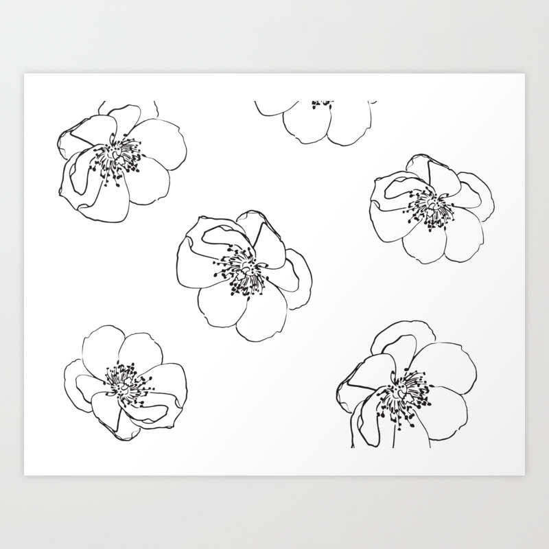 Simple Floral Black And White Pattern Art Print By Mariamarinova1