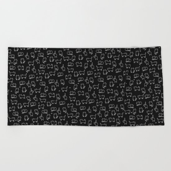 Black cats on black Beach Towel