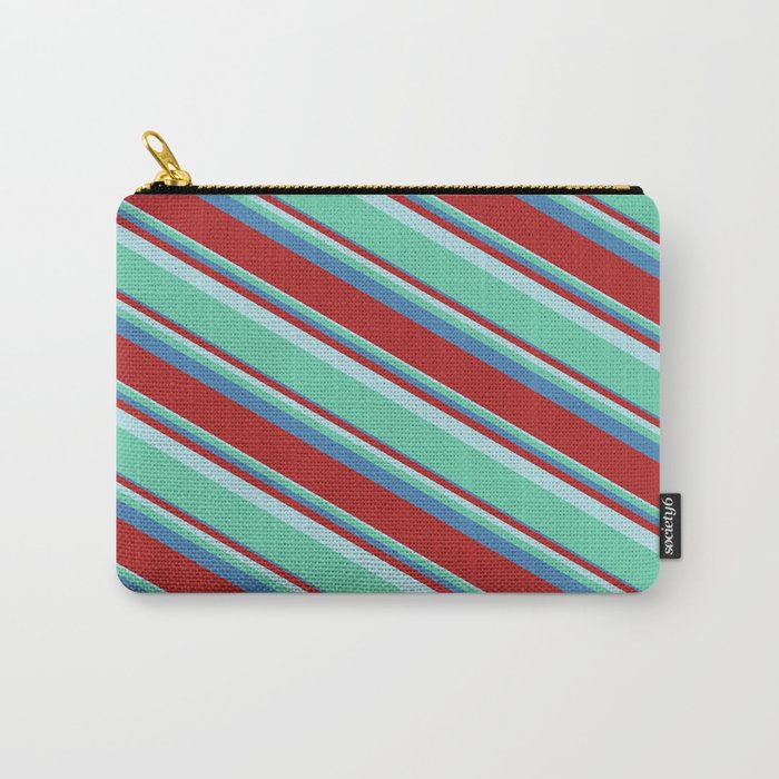 Powder Blue, Aquamarine, Blue, and Red Colored Lined/Striped Pattern Carry-All Pouch