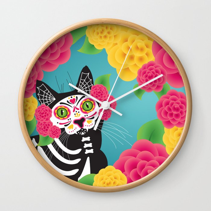 Gatos Dia De Los Muertos Wall Clock