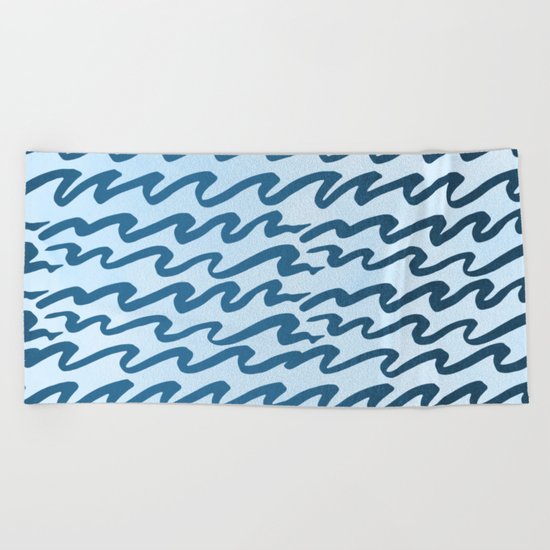 Abstract Metallic Sea Waves Saltwater Taffy Teal on Blue Raspberry Beach Towel