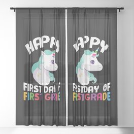 Happy First Day Of First Grade Unicorn Sheer Curtain