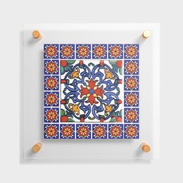 Talavera Mexican tile inspired bold design in blue, green, red, orange Floating Acrylic Print