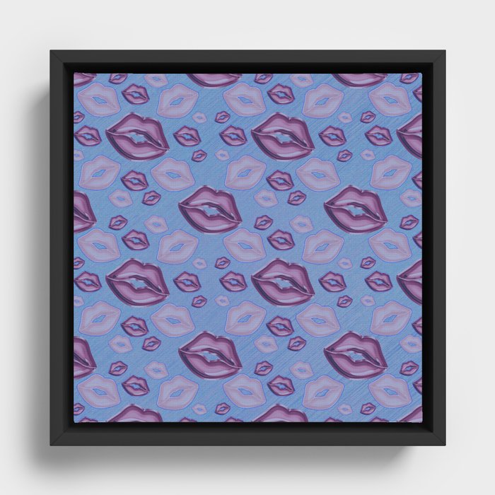Very Periwinkle Kisses Lips in Shades of Purple Framed Canvas