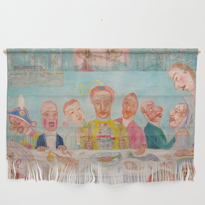 Banquet of the Starved, comical repast the last supper with skeleton portraits grotesque art portrait painting by James Ensor Wall Hanging