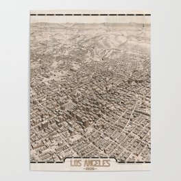 Vintage Bird's Eye Map Illustration - Los Angeles, California (1909) Poster