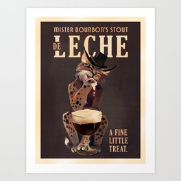 Mister Bourbon's Stout De Leche: Art Deco Beer Drinking Cat Art Print
