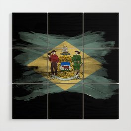 Delaware state flag brush stroke, Delaware flag background Wood Wall Art