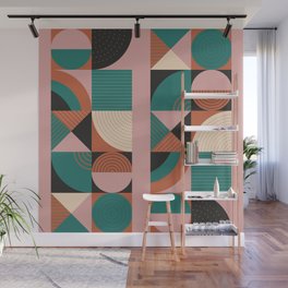 Dusty Pink Mid Century Modern Abstract Shapes  Wall Mural