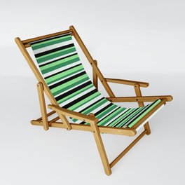 [ Thumbnail: Light Green, Sea Green, Mint Cream & Black Colored Pattern of Stripes Sling Chair ]