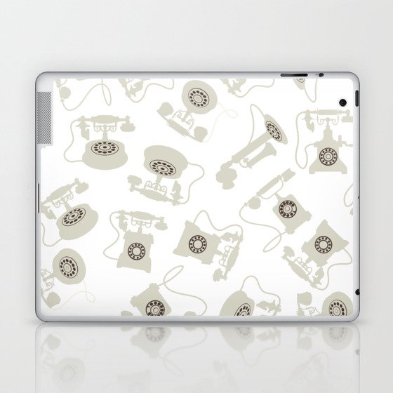 Vintage Rotary Dial Telephone Pattern on White Laptop & iPad Skin