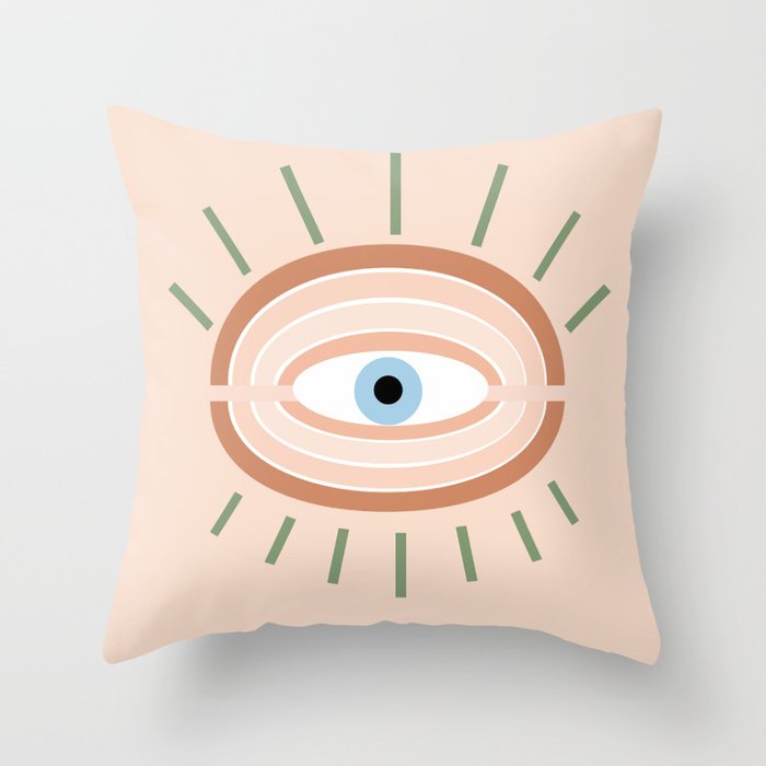 Retro evil eye - neutrals Throw Pillow