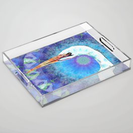 Colorful Mandala Bird Art - White Egret Acrylic Tray