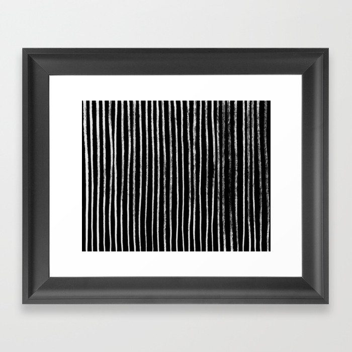 White Line Pattern on Black Framed Art Print
