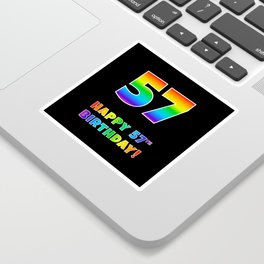 [ Thumbnail: HAPPY 57TH BIRTHDAY - Multicolored Rainbow Spectrum Gradient Sticker ]