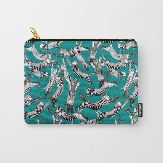 cat party teal blue Carry-All Pouch
