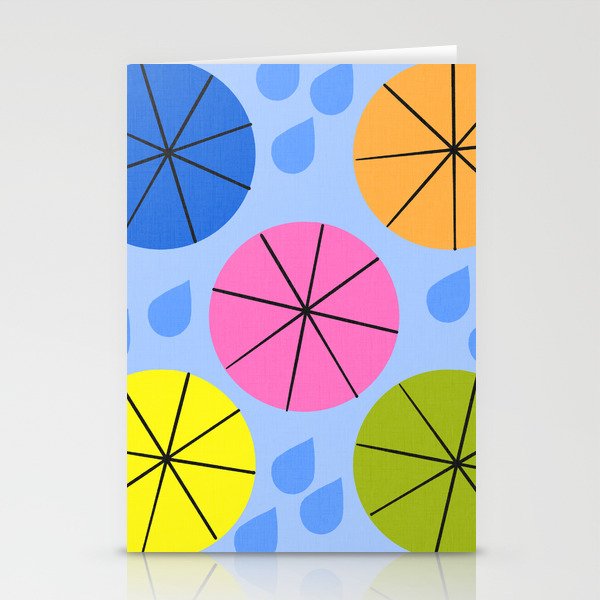 Mid-Century Modern Spring Rain Colorful And Blue Stationery Cards