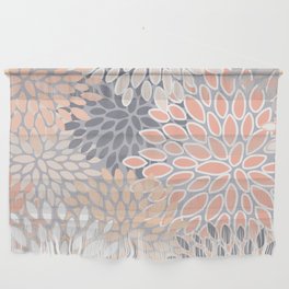 Flowers Abstract Print, Coral, Peach, Gray Wall Hanging