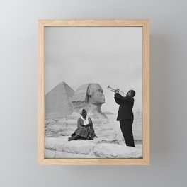 Louis Armstrong at the Spinx and Egyptian Pyrimids Vintage black and white photography / photographs Framed Mini Art Print
