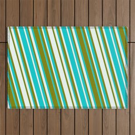 [ Thumbnail: Dark Turquoise, Mint Cream, and Green Colored Striped/Lined Pattern Outdoor Rug ]