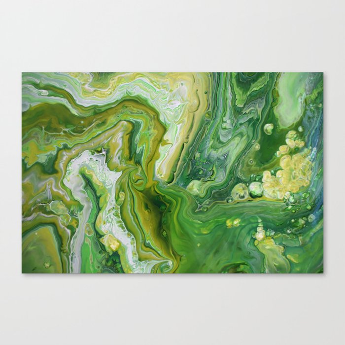Take Five Fluid Acrylic Pour Painting Green Yellow Canvas Print By