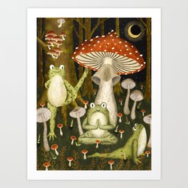 mushroom forest yoga Art Print