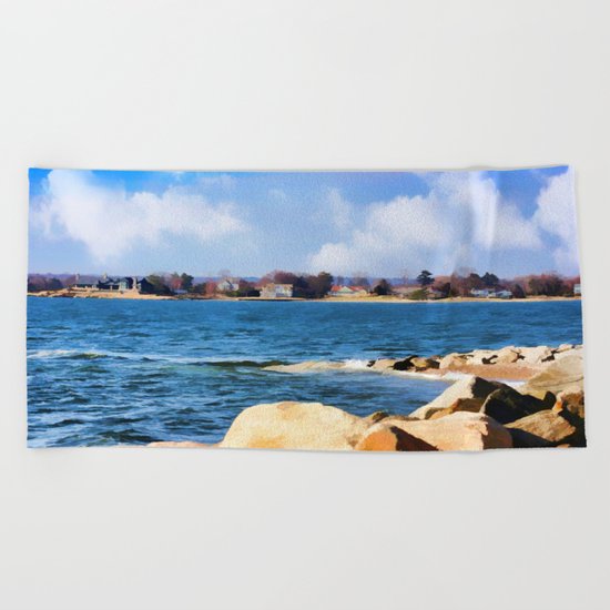 New England Shoreline - Painterly Beach Towel