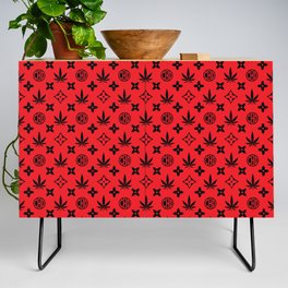 Red Marijuana tile pattern. Digital Illustration background Credenza