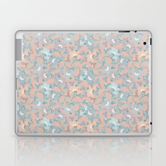 pale peach and blue nautical floral evening primrose flower meaning youth and renewal  Laptop & iPad Skin