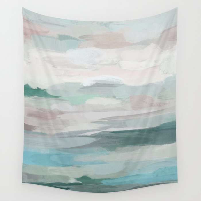 Sage Green Sky Blue Blush Pink Abstract Nature Wall Art Water Sage Green Sky Blue Blush Pink Abstract Nature Wall Art Water Land Painting Print Tapestry
