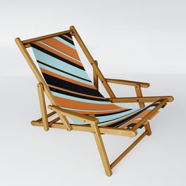 [ Thumbnail: Powder Blue, Chocolate & Black Colored Lined Pattern Sling Chair ]
