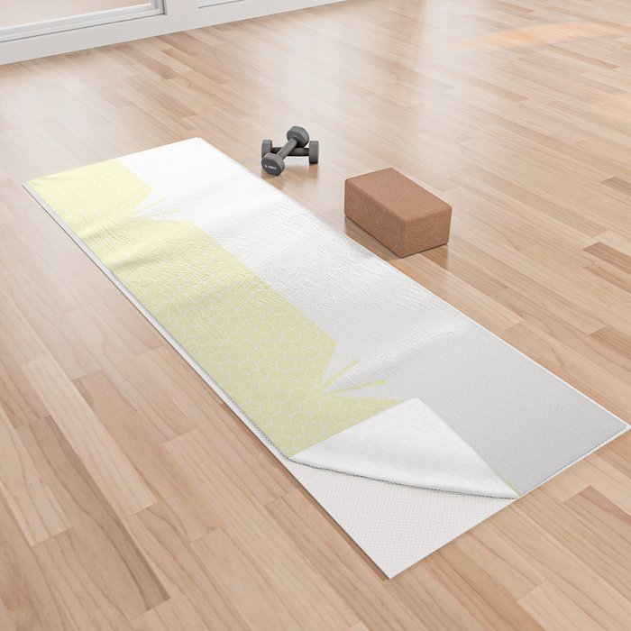 White Diamond Lace Horizontal Split on Butter Yellow Yoga Towel