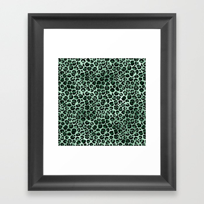 Green Metallic Leopard Pattern Framed Art Print