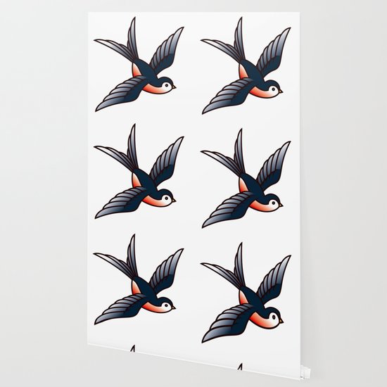 Vintage Tattoo Style Swallow Wallpaper By Bortonia Society6