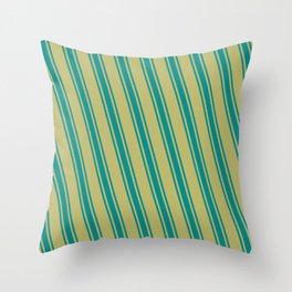 [ Thumbnail: Dark Khaki and Dark Cyan Colored Pattern of Stripes Throw Pillow ]
