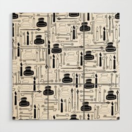 Writer pattern - pens and ink - black on white Wood Wall Art
