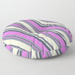 [ Thumbnail: Dark Slate Gray, Orchid, Slate Gray & Light Yellow Colored Striped Pattern Floor Pillow ]