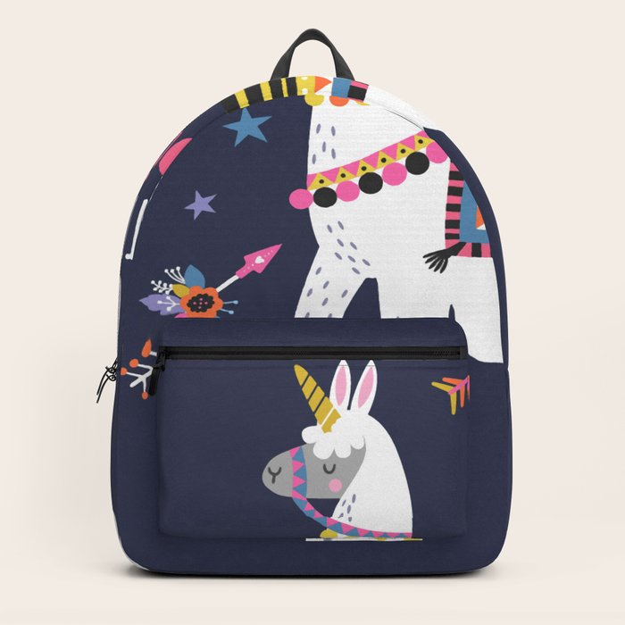 Cute Cartoon Llama Alpaca Unicorn Horn Backpack by Fad Store Society6