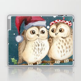 Cute Christmas Winter Owl Couple Painting Laptop Skin