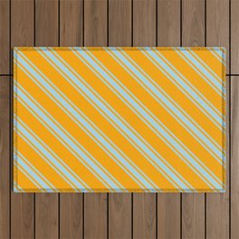 [ Thumbnail: Orange and Light Blue Colored Pattern of Stripes Outdoor Rug ]