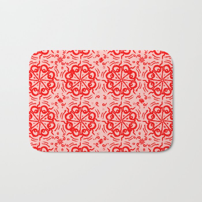 Retro Red Flower Quilt Mid-Century Modern Pattern Bath Mat