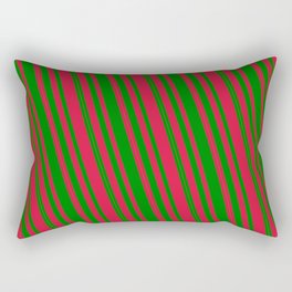 [ Thumbnail: Green and Crimson Colored Lined/Striped Pattern Rectangular Pillow ]