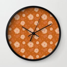Ochre Floral Pattern - Watercolour Wall Clock