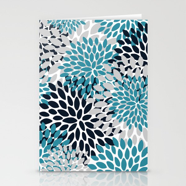 Teal, Navy and Gray, Modern Floral Stationery Cards