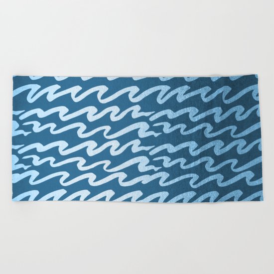 Abstract Waves - Blue Raspberry Shimmer on Saltwater Taffy Teal Beach Towel