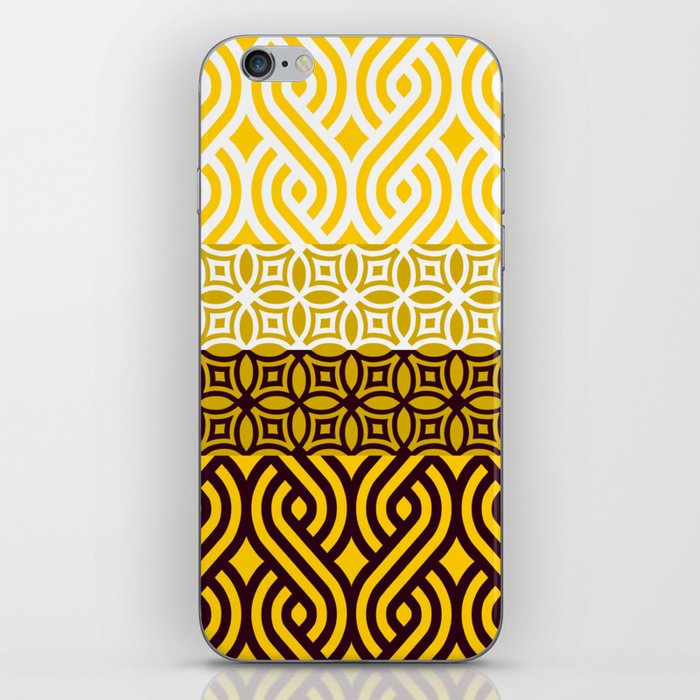 Yellow Plaits Pattern on Black and White iPhone Skin
