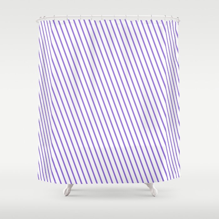 White and Purple Colored Lines Pattern Shower Curtain